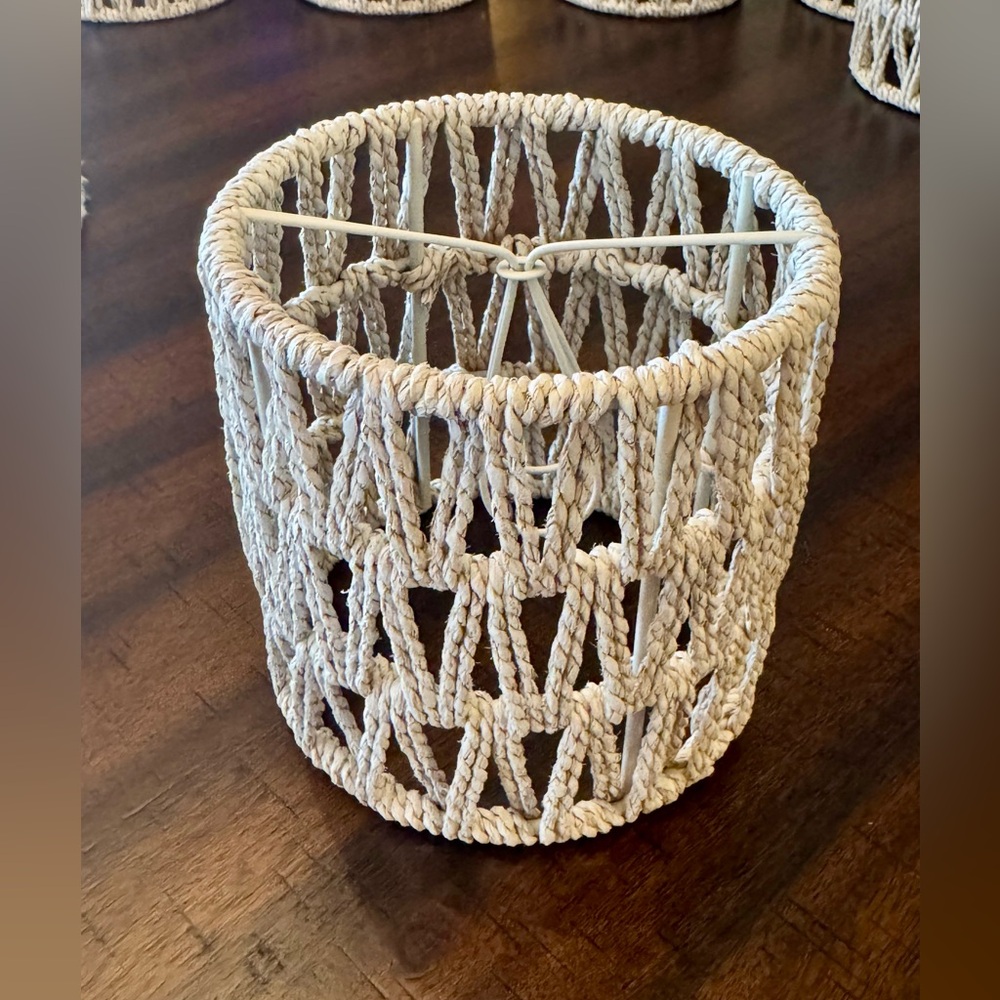 Boho Small Chandelier Rattan Drum Lamp Shade Woven Cylinder Lampshade White